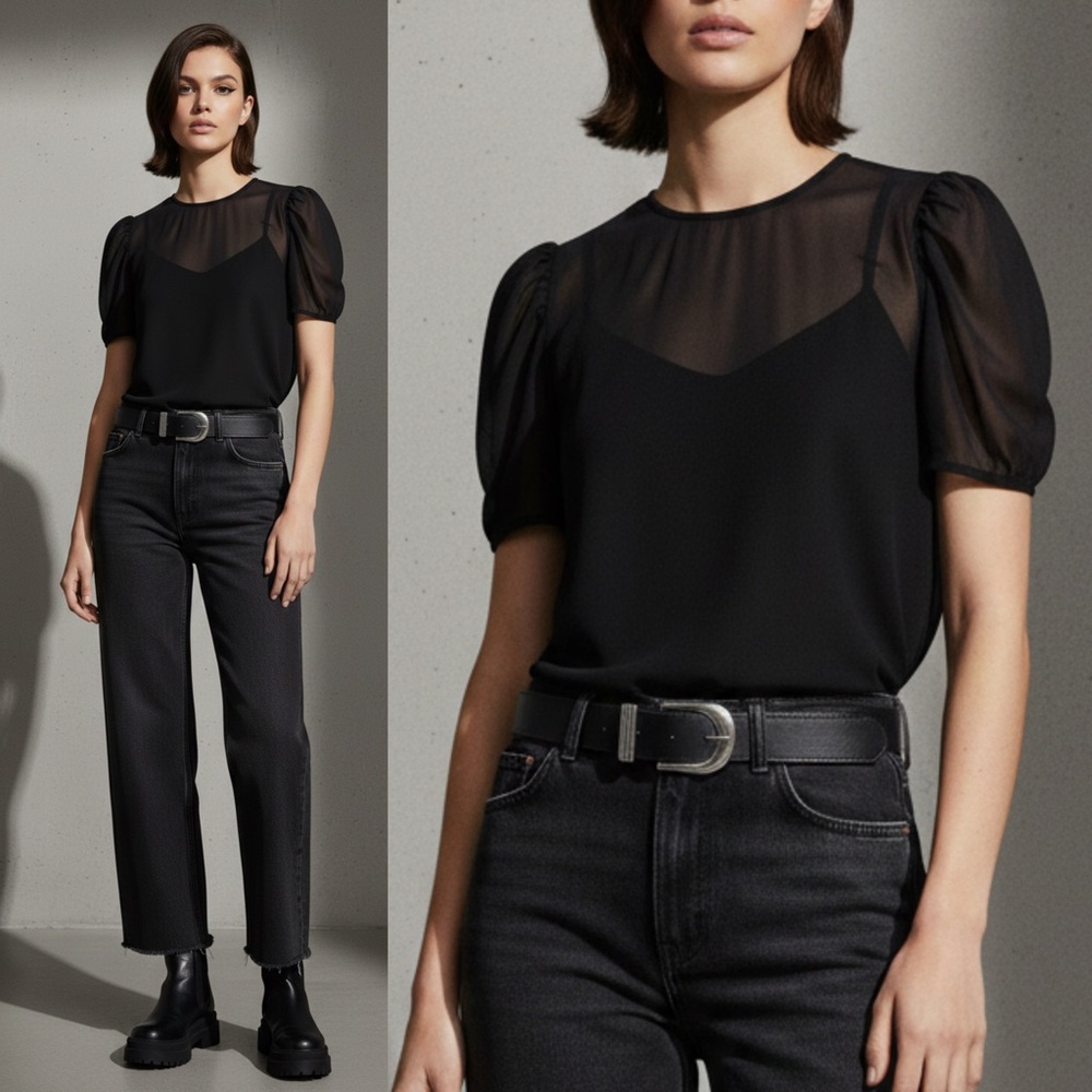 Generation Love NWT Black Abella Silk Puff Sleeve Top Medium